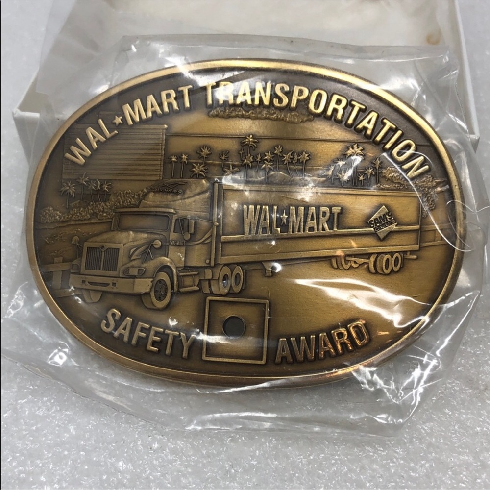 NEW Walmart Limited Edition Buckle & Pin 12 Year Safe Driver Solid Brass Etched